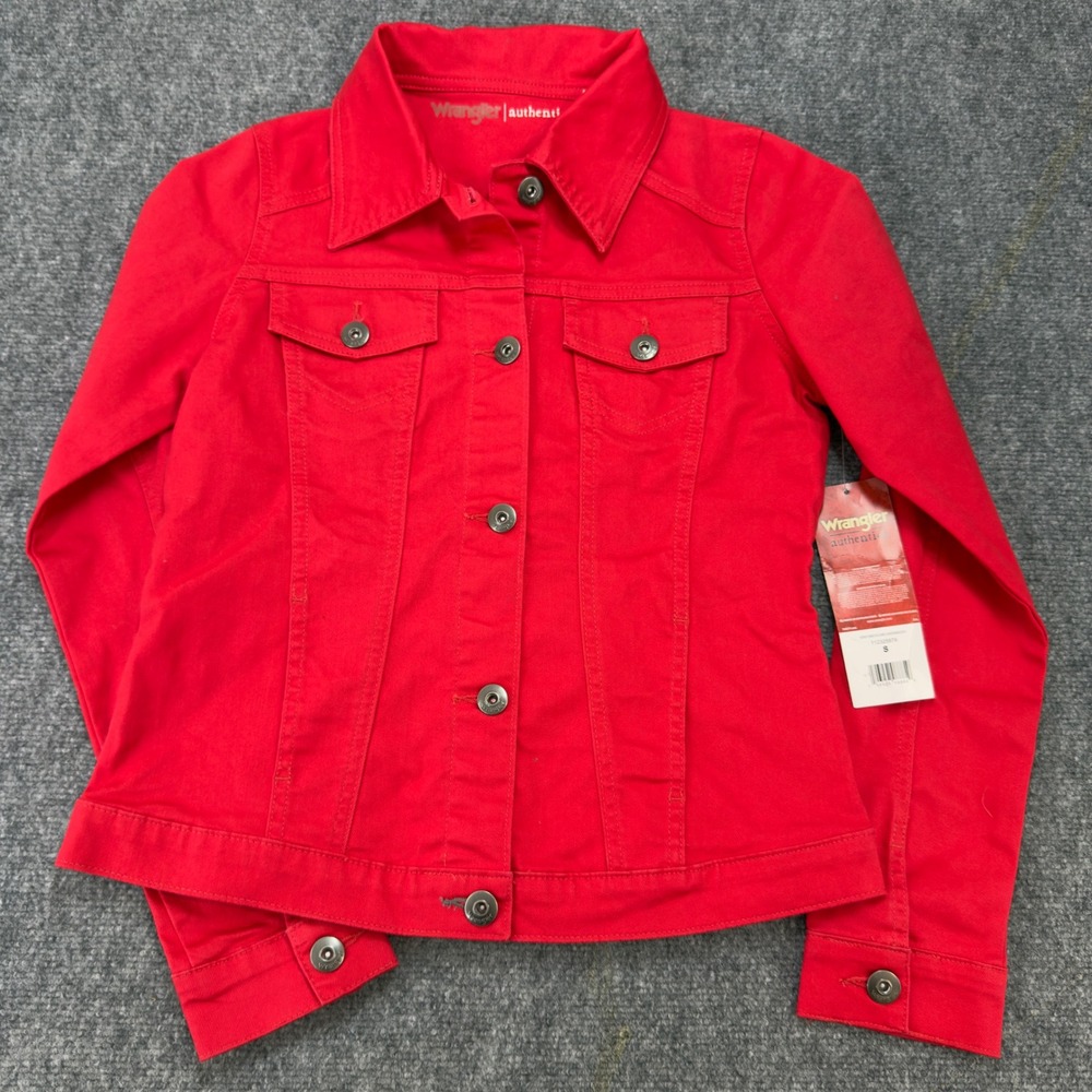 NWT Wrangler Authentics Denim Jacket Stretch Trucker Red Size S